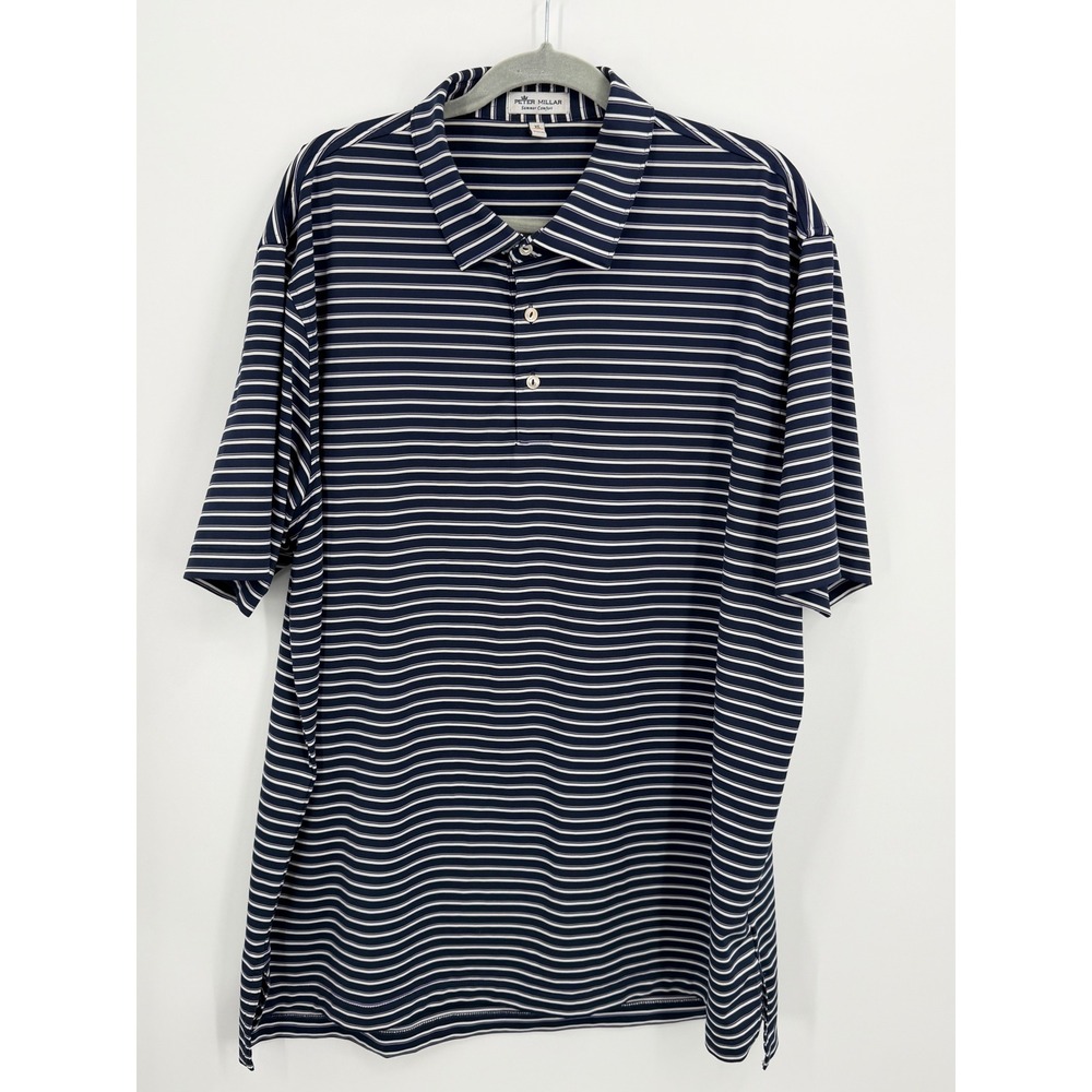 Peter Millar Polo Shirt Mens XL Blue Lavender Stripe Southern Comfort  Golf‎